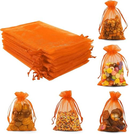 ANZNKU 50 PCS Organza Bags 5 x 7, Orange Small Mesh Gift Bags Drawstring - color: Orange