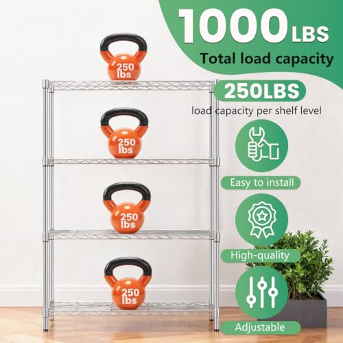 FDW | 4-Tier Wire Shelf | 36" x 14" x 54" | Chrome - color: Chrome, size: 36×14×54