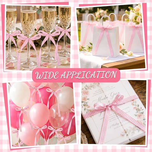 30 Pack Bow Cake Toppers Pink Gingham Ribbon Bows for Cake - color: Pink Gingham