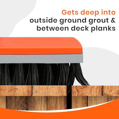 Deck Brush with Long Handle, Stiff Bristle Floor Scrub Broom, 55'' Outdoor Scrubber Remove Dirt, Leaves, Snow on Carpet, Patios, Garage, Concrete
