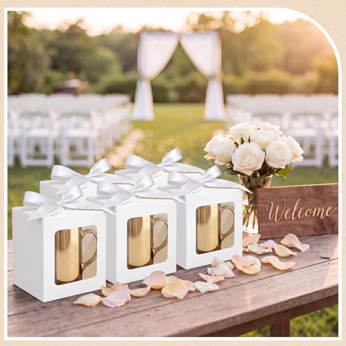 Kolldenn 24 Pcs Mug Gifts Boxes with Ribbon, 11oz, 12oz, 15oz, White - color: White