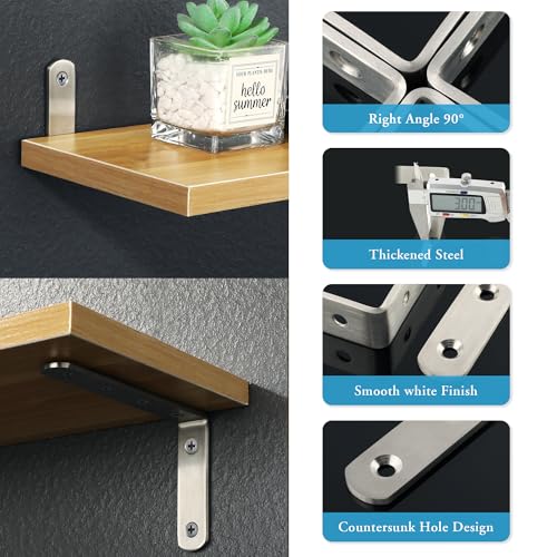 Alise 12Pcs Floating Shelf Brackets, 5x3in Heavy Duty L Bracket for Shelves - color: Brushed Nickel, size: (12P) 5x3x0.72 inch