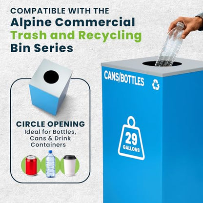 Alpine Circle Lid Industries 29 Gallon Sturdy Steel Cube Recycling Container, Square Opening - 3 Color Cans Available Sold Separately (Lid Circle Opening) - color: Lid Circle Opening