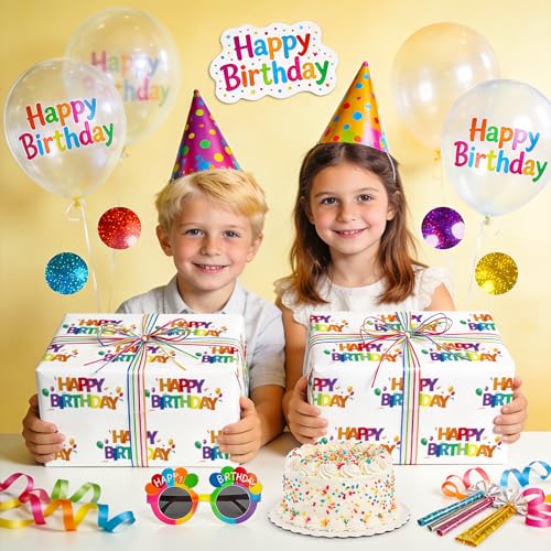 WRAPAHOLIC Happy Birthday Wrapping Paper Roll - Mini Roll - 17 Inch x 16.5 Feet - Colorful Rainbow Birthday Wrapping Paper with Balloons and Confetti Design for Kids Boys Girls Teens Adults - color: Happy Birthday - Colorful Rainbow