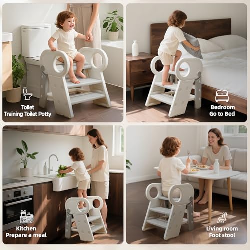 Soladder Foldable Toddler Step Stool for Bathroom Sink,Gray - color: Gray