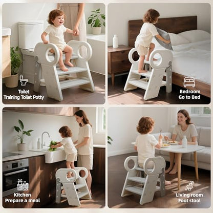 Soladder Foldable Toddler Step Stool for Bathroom Sink,Gray - color: Gray