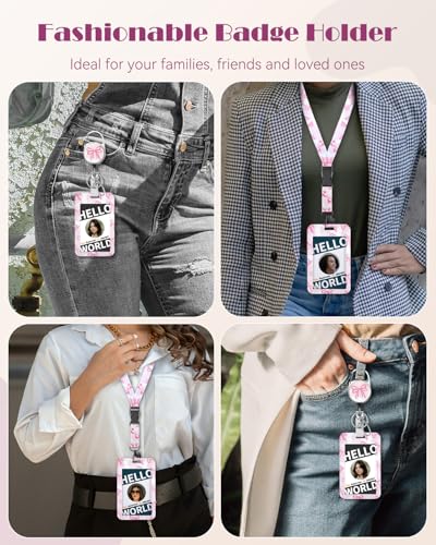 Uniclife Fashionable Sliding Badge Holder Bowknot Pattern with Reel - color: Pink Bowknot-vertical