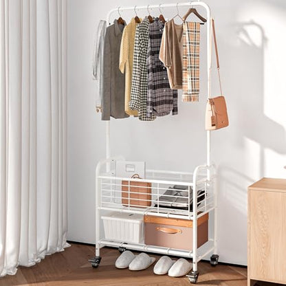 SUOERNUO Laundry Cart with Basket Hanging Rack Sorter with Wheels Shelf - color: White