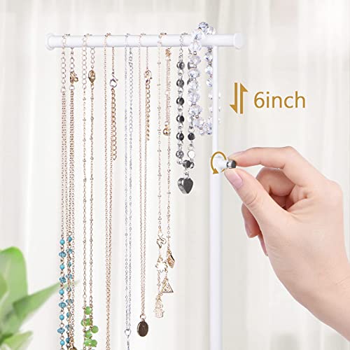 SRIWATANA White Jewelry Organizer Stand, Extra Tall 3-Tier Necklace Holder - color: white