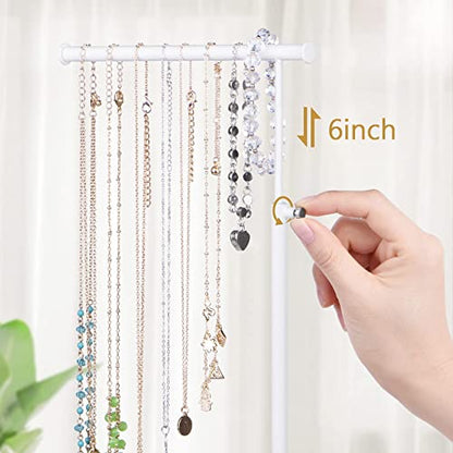 SRIWATANA White Jewelry Organizer Stand, Extra Tall 3-Tier Necklace Holder - color: white