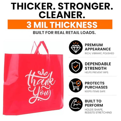 19x15 Large Thank You Bags with Handles for Small Business, 60 pack - color: Pink