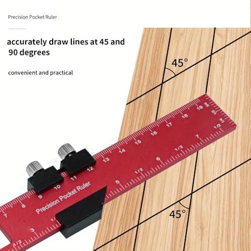 Precision Pocket Rule Metal Slide Stop Marking Ruler Metric Inch Measuring Working Scribing Measure Tools - Aluminum Alloy-300mm - color: Red, size: 300mm