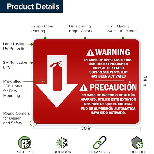 Osha Fire Extinguisher Instruction Warning Bilingual Sign, 24x30 Inches, 3M EGP Reflective .080 Aluminum, Fade Resistant, Made in USA by My Sign Center - size: 24x30 Reflective Aluminum