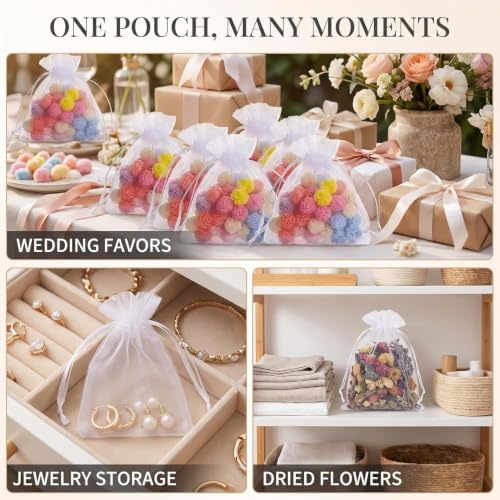 50Pcs White Mini Sheer Organza Gift Bags, 2x3 Breathable Storage Bag with Drawstring, Mesh Bags for Wedding Favor Party Pouch, for Party, Jewelry, Christmas, Festival, Bathroom Soaps,Wrapping Supplie