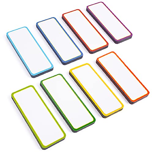 Availey 48 Pieces (3.2 x 1.2) - Colored Border Magnetic Dry Erase Labels - Reusable Strips for Classroom Home Office Garage Refrigerator Blank Writable Erasable Cards Name Tags Students Locker Shelf - color: Colored Border, size: 3.2 x 1.2 Inch