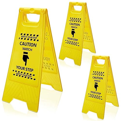 3 Pcs 24" Caution Watch Your Step Sign, Wet Floor Signs, Bright Yellow