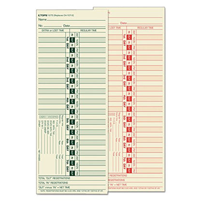 Tops 1275 Time Clock Cards, Bi-Weekly, Two-Sides, 3-1/2-Inch x9-Inch,500/BX