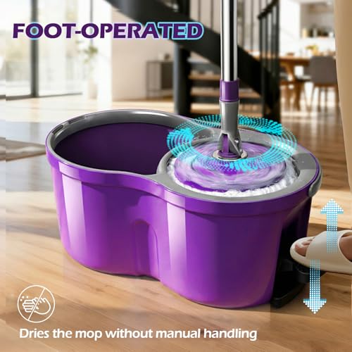Masthome Spin Mop and Bucket Set,Compact Mop Bucket System with Wringer - color: Purple