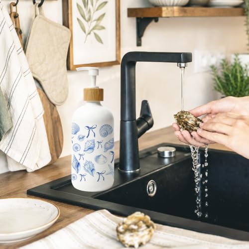 Coquette Blue Bow Coastal Glass Soap Dispenser with Pump - color: Blue
