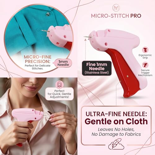 ASEER Micro Stitch Gun No Sew Kit 6 Needles 2000 Fasteners 200 Buttons - color: Pink