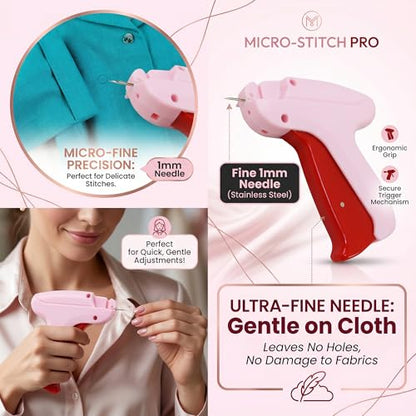 ASEER Micro Stitch Gun No Sew Kit 6 Needles 2000 Fasteners 200 Buttons - color: Pink
