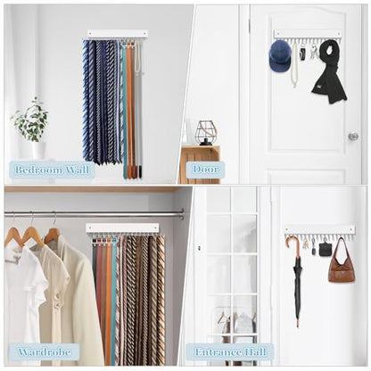 Tie Rack Belt Hanger Wall Mounted Tie Organizer White 1 Pack - color: White