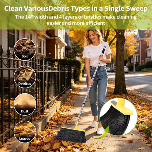 Panda Grip 2 Pack Outdoor Broom, 58" Heavy Duty Commercial Broom, Yellow - size: 2 Pack