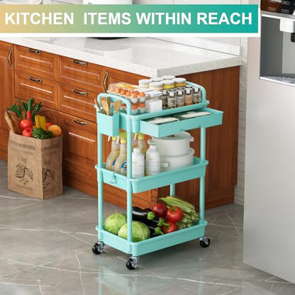 Goovilla 3 Tier Rolling Utility Cart Organizer with Removable Drawer, Blue - size: 3 Tier, style: Blue