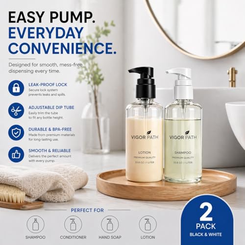 Vigor Path Dispenser Pump for Plastic Bottles, 28/410 Neck Finish - color: White - Pack of 2