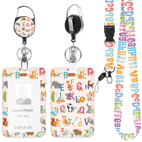 Animal Alphabet Lanyard with ID Badge Holder and Retractable Badge Reel - color: Animal Alphabet