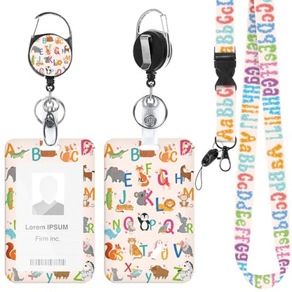 Animal Alphabet Lanyard with ID Badge Holder and Retractable Badge Reel - color: Animal Alphabet