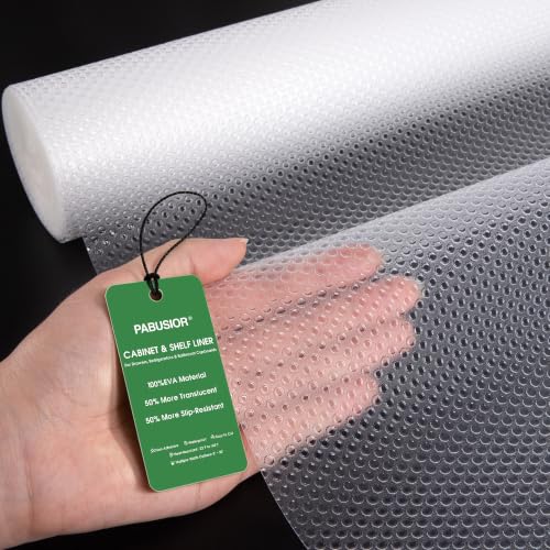 Large Cabinets Shelf Liners: 100%EVA Clear Dual-Sided Non-Slip 19"W x 300"L - size: 19"W x 300"L
