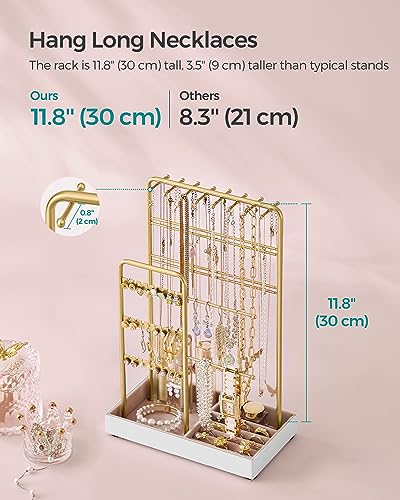 SONGMICS Jewelry Holder, Display Stand, Metal Frame, Velvet Tray - color: Pale Gold, size: 4.5"D x 7.7"W x 12.1"H
