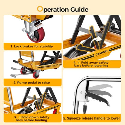 CAMMOO Hydraulic Lift Table Cart, 500 lb Foldable Scissor Lift, Yellow - size: 500lbs Yellow