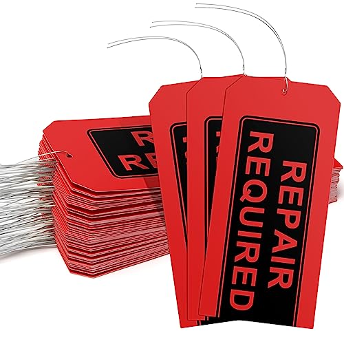 Repair Required Tags (Pack of 50) Red Repair Tags with Wires Attached,Maintenance Repair Label Tags with Wire