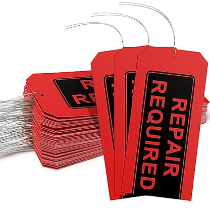 Repair Required Tags (Pack of 50) Red Repair Tags with Wires Attached,Maintenance Repair Label Tags with Wire
