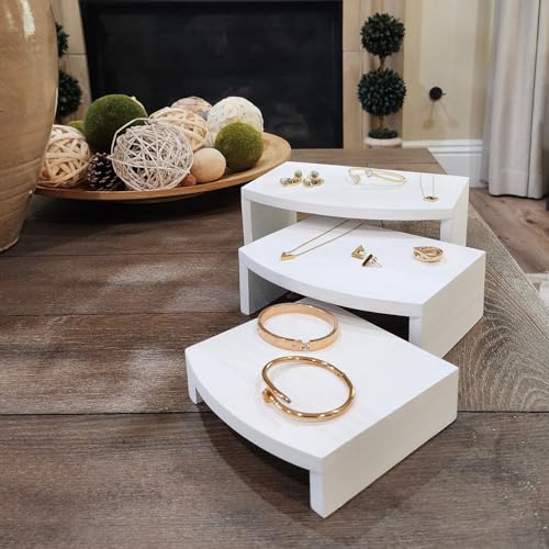 MOOCA 3-Piece Wood Hexagon Jewelry Display Stand Risers for Accessories - color: White