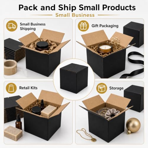 5x5x5 Black Shipping Boxes, Pack of 35 - size: 5"x5"x5"