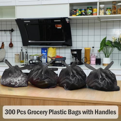 Dunzoom 300 Pcs 300 Pcs T Shirt Bags Bulk Plastic Bags with Handles, Black - color: Black