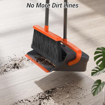 Broom with Dustpan Set for Pet Hair & Dust Cleanup, Orange & Gray - color: Orange & Gray
