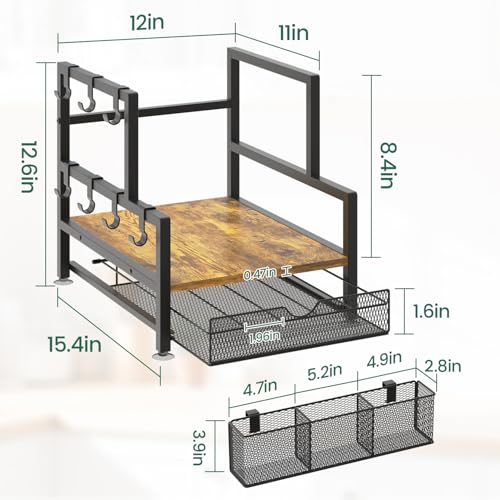 EsLuker.ly Coffee Bar Station Organizer with K Cup Drawer, 7 Mug Hooks - color: Black+Dark Brown