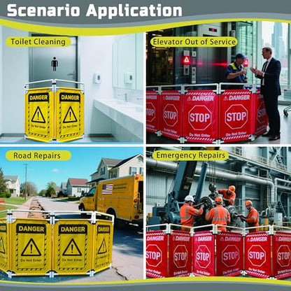Safety Caution Barricade 3Panels Foldable Security Signs With PVC Tarp Removable Safety Barrier Wet Floor Guard Symbol Clear Printing Safety Fence(Yellow) - color: Yellow-3pcs