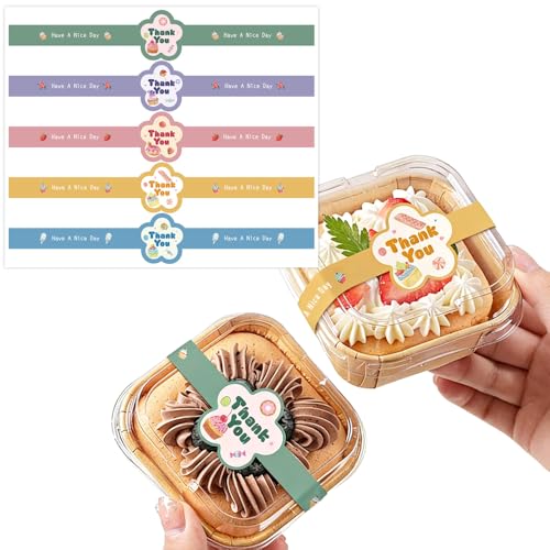 7.9 inch Long Thank You Stickers Small Busines 150 Pcs Cute Flower Shaped Have A Nice Day Self-Adhesive Sealing Baking Labels Handmade Food Tamper-Proof Bakery Sticker for Baked Goods Packaging