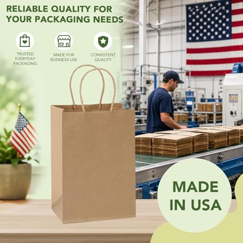 MESHA Gift Bags 200Pcs 5.25x3.75x8 Small Brown Paper Bags with Handles Bulk - color: Brown