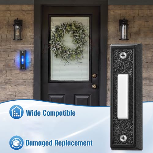 1 Pack Wired Lighted Doorbell Button, Blue LED Switch, Black, Bule Light - color: Black, Bule Light