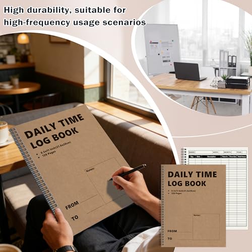 3 Pcs Daily Time Sheet Log Book Spiral 120 Pages 8.5x11 Inch Binder Work Hours Log Book Payroll Record Book Timesheet logbook Daily Journal Weekly Time Sheet Book for Small Business Office (3)