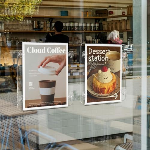 NIUBEE 12 Packs Acrylic Window Door Sign Holder with Suction Cup 8.5 x 11