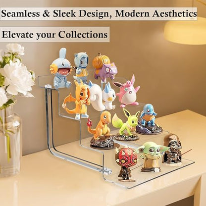 AMT Acrylic Riser Display Stand, 100% Acrylic Clear 4-Tier Organizer for Figures, Cupcake, Perfume, Sunglasses (12 inch x 2.4 inch) 3-pack - color: (12 inch x 2.4 inch) 3 pack
