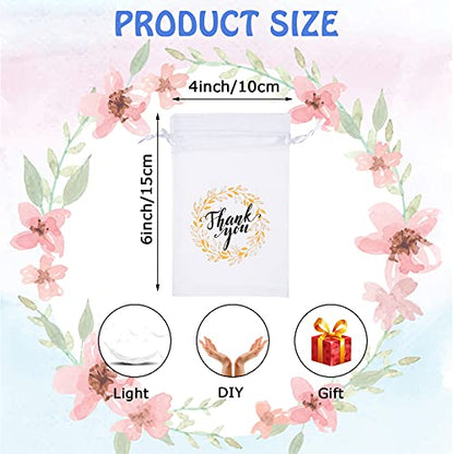 Shappy 100 Pcs 4x6 Inch White Organza Bags, Thank You Drawstring Gift Bags - color: White, size: 1 Count (Pack of 100)