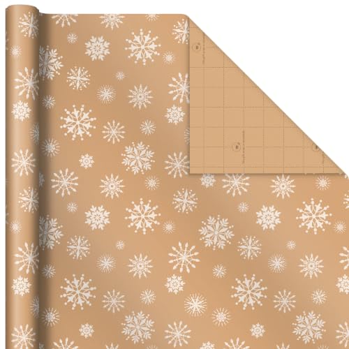 Hallmark Christmas Wrapping Paper Rolls - Minimalist Brown Kraft Trees, Antlers, Snowflakes Gift Wrap Paper (3 Rolls: 90 sq. ft. ttl.) for Holiday Parties, Hanukkah, Winter Weddings - style: 3 Large Rolls